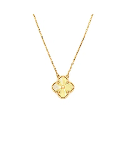 Pre-owned Pre-owned Van Cleef & Arpels  Van Cleef & Arpels Vintage Alhambra Pendant Necklace Guilloche 18k Gold