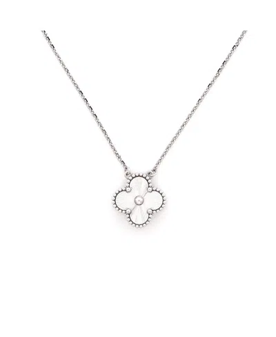 Pre-owned Pre-owned Van Cleef & Arpels  Van Cleef & Arpels Vintage Alhambra Pendant Necklace Guilloche 18k White Gold