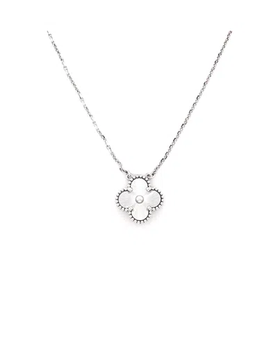 Pre-owned Pre-owned Van Cleef & Arpels  Van Cleef & Arpels Vintage Alhambra Pendant Necklace Guilloche 18k White Gold, 16.25