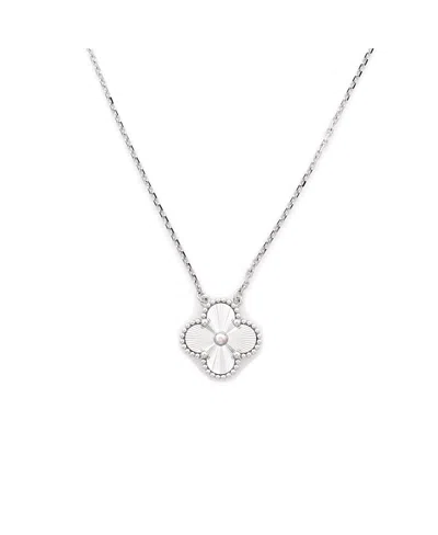Pre-owned Pre-owned Van Cleef & Arpels  Van Cleef & Arpels Vintage Alhambra Pendant Necklace Guilloche 18k White Gold, 16.75"