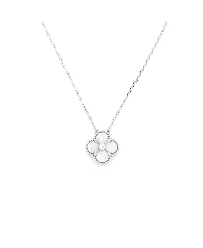 Pre-owned Pre-owned Van Cleef & Arpels  Van Cleef & Arpels Vintage Alhambra Pendant Necklace Guilloche 18k White Gold With Diamond