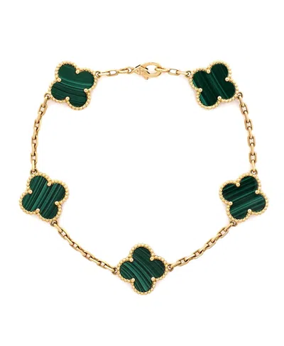 Pre-owned Pre-owned Van Cleef & Arpels  Van Cleef & Arpels Vintage-like Alhambra 5 Motifs Bracelet 18k Gold And Malachite