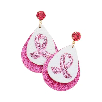 Prep Obsessed Ribbon Teardrop Glitter Earrings In White/pink In Multi