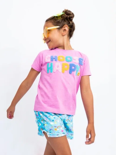 Preppy Goose Kids'  Choose Happy Short Sleeve T-shirt In Pink