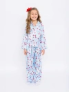 Preppy Goose Disco Cherries Satin Long Sleeve Pajama Pant Set In Blue