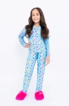Preppy Goose Heart Printed Jersey Long Sleeve Pajama Pant Set In Blue