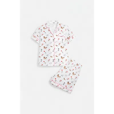 Preppy Goose Kids'  Heart Puppy Print Short Sleeve Jersey Pj In White