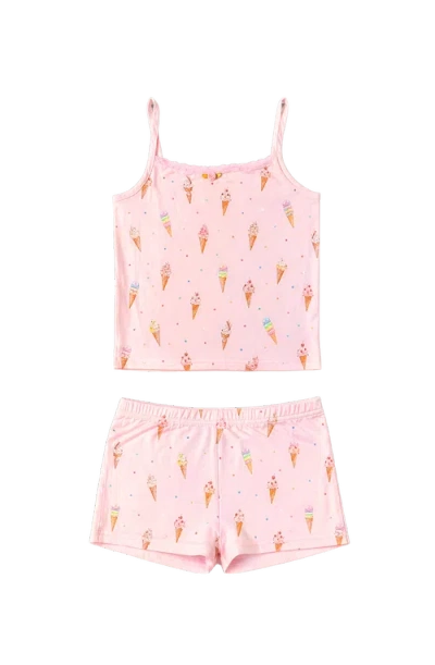Preppy Goose Kids'  Ice Cream Print Cami Jersey Set In Pink