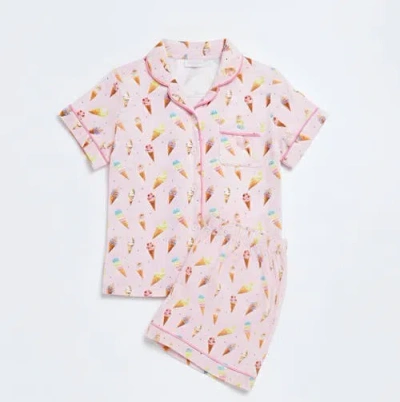 Preppy Goose Kids'  Ice Cream Print Short Sleeve Jersey Pj In Pink