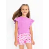 Preppy Goose Orchid Ruffle Sleeve T-shirt In Pink