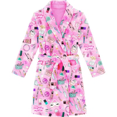 Preppy Goose Babies'  Plush Bow Print Loungewear Robe In Pink