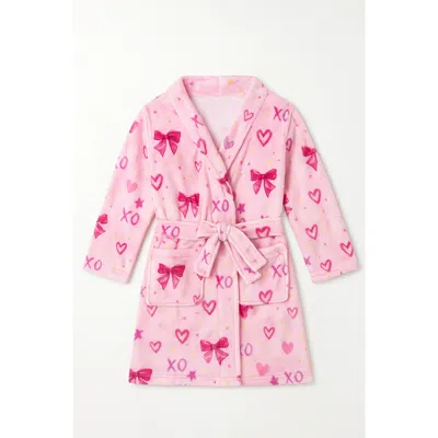 Preppy Goose Babies'  Plush Bow Print Loungewear Robe In Pink
