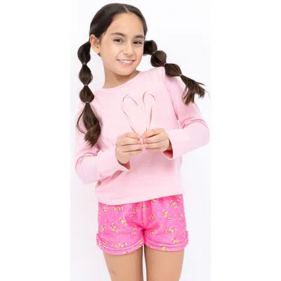 Preppy Goose Kids'  Plush Candy Cane Loungewear Shorts In Pink