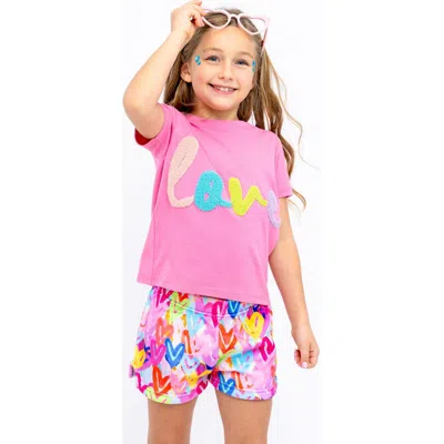 Preppy Goose Kids'  Plush Graffiti Hearts Loungewear Shorts In Pink