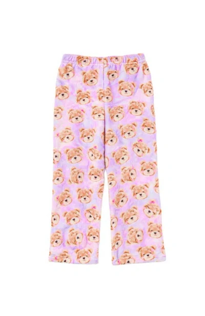 Preppy Goose Kids'  Plush Lavender Teddy Print Loungewear Pant In Pink