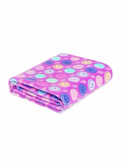 Preppy Goose Plush Smiley Face Blanket In Purple