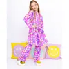 Preppy Goose Plush Smiley Faces Loungewear Robe In Purple