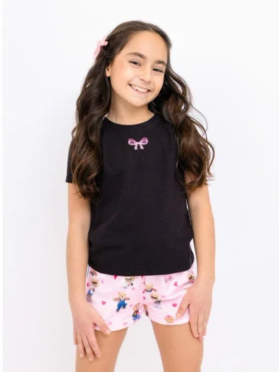 Preppy Goose Kids'  Plush Teddy Bears Loungewear Shorts In Pink