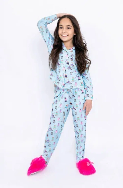 Preppy Goose Kids'  Puppy Printed Jersey Long Sleeve Pajama Pant Set In Blue