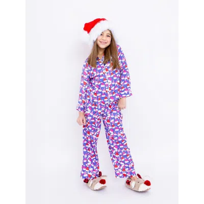 Preppy Goose Kids'  Santa Hat Satin Long Sleeve Pajama Pant Set In Purple