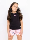Preppy Goose Sequin Bow Short Sleeve T-shirt In Black