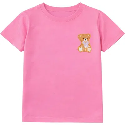 Preppy Goose Kids'  Teddy Embroidery Short Sleeve Tee In Pink