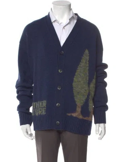 Pre-owned President's V-neck Long Sleeve Cardigan In Blue