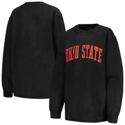 PRESSBOX PRESSBOX BLACK OHIO STATE BUCKEYES COMFY CORDED VINTAGE WASH BASIC ARCH PULLOVER SWEATSHIRT