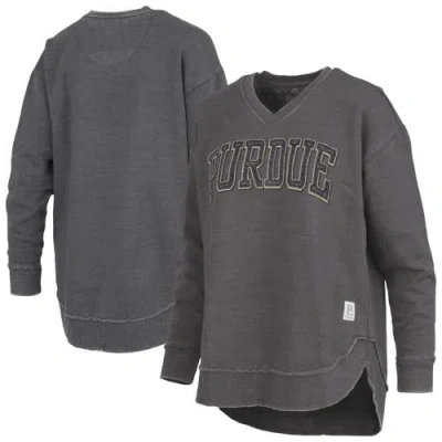 Pressbox Black Purdue Boilermakers Westin Poncho V-neck Pullover Sweatshirt In Gray