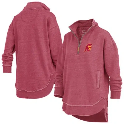 Pressbox Cardinal Usc Trojans Northfork Sojourn Poncho Quarter-zip Sweatshirt In Yellow
