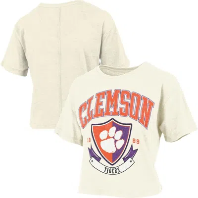 Pressbox Cream Clemson Tigers Buckler Vintage Cropped T-shirt In White
