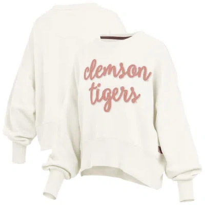 Pressbox Cream Clemson Tigers Chelsea Oversized Pullover Sweatshirt In White
