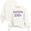 Pressbox Cream Kansas State Wildcats Oversized Chelsea Waist Length Pullover Sweatshirt In White