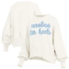 Pressbox Cream North Carolina Tar Heels Oversized Chelsea Waist Length Pullover Sweatshirt In White