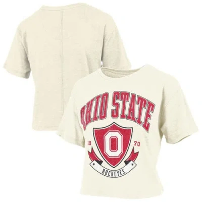 Pressbox Cream Ohio State Buckeyes Buckler Vintage Cropped T-shirt In White