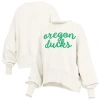 Pressbox Cream Oregon Ducks Oversized Chelsea Waist Length Pullover Sweatshirt In White