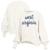 Pressbox Cream West Virginia Mountaineers Oversized Chelsea Waist Length Pullover Sweatshirt In White