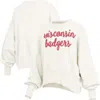 Pressbox Cream Wisconsin Badgers Oversized Chelsea Waist Length Pullover Sweatshirt In White