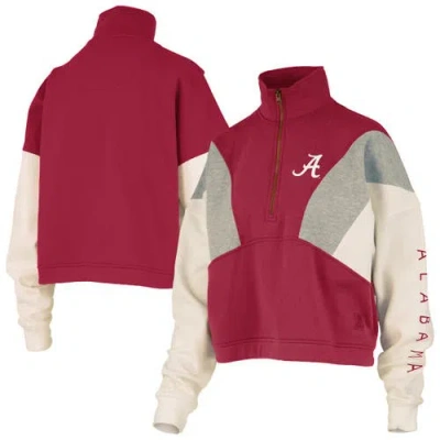 Pressbox Crimson Alabama Crimson Tide Ferrara Color Block Quarter-zip Sweatshirt In Red