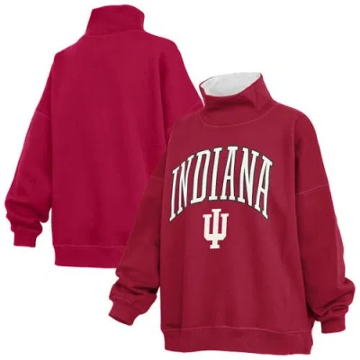 Pressbox Crimson Indiana Hoosiers Oversized Mock Neck Sweatshirt In Red