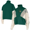 Pressbox Women's Green Miami Hurricanes Ferrara Color Block Quarter-zip Sweatshirt In Green