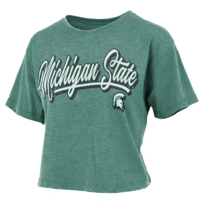 Pressbox Green Michigan State Spartans Team Script Harlow Vintage Waist Length T-shirt In Heather Green