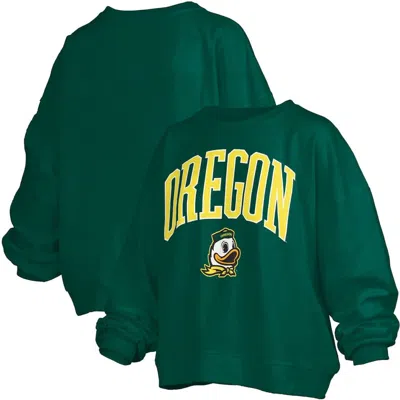 Pressbox Green Oregon Ducks Janise Arch Over Logo Waist Length Oversized Pullover Sweatshirt In Multi