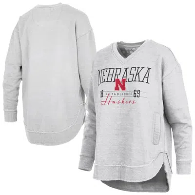 Pressbox Heather Gray Nebraska Huskers Marcus East Hall Poncho V-neck Sweatshirt