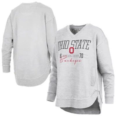 Pressbox Heather Gray Ohio State Buckeyes Marcus East Hall Poncho V-neck Sweatshirt In White