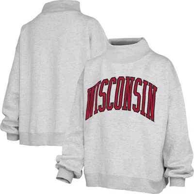 Pressbox Heather Gray Wisconsin Badgers Oversized Nelson Mock Neck Sweatshirt In Multi