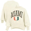Pressbox Natural Miami Hurricanes Oversized Waist-length Crewneck Sweatshirt In Neutral