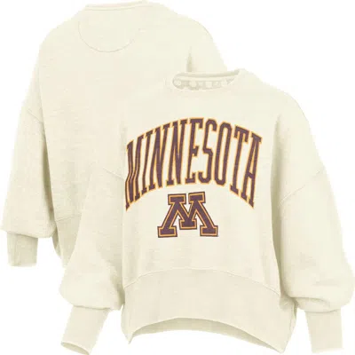 Pressbox Natural Minnesota Golden Gophers Oversized Waist-length Crewneck Sweatshirt In Neutral