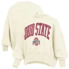 Pressbox Natural Ohio State Buckeyes Oversized Waist-length Crewneck Sweatshirt In Neutral