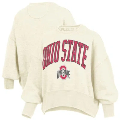 Pressbox Natural Ohio State Buckeyes Oversized Waist-length Crewneck Sweatshirt In Neutral